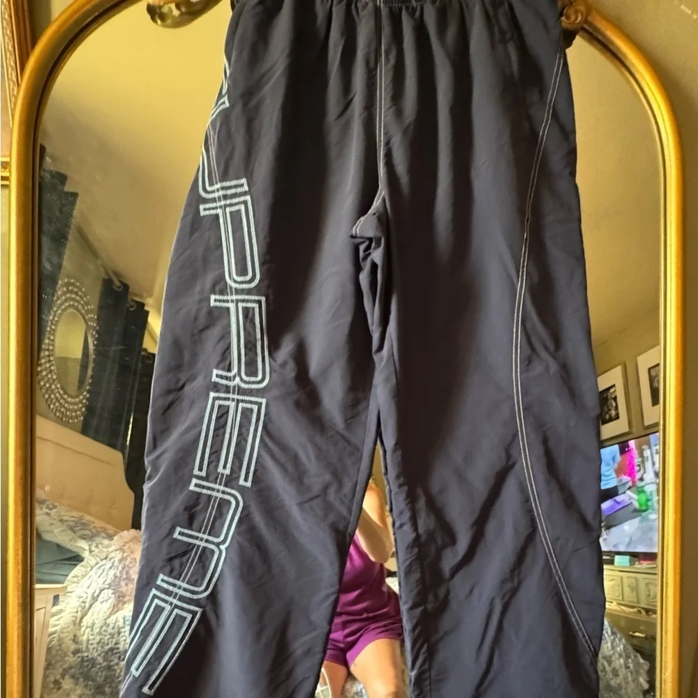 Supreme  spell out embroidered Dark Blue Logo Track Pants